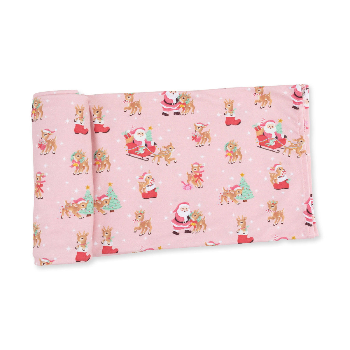 Vintage Reindeer & Santa Pink - Swaddle Blanket-1