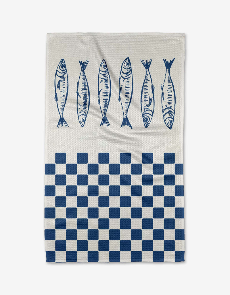 Sardine Check Blue Tea Towel-zoom-