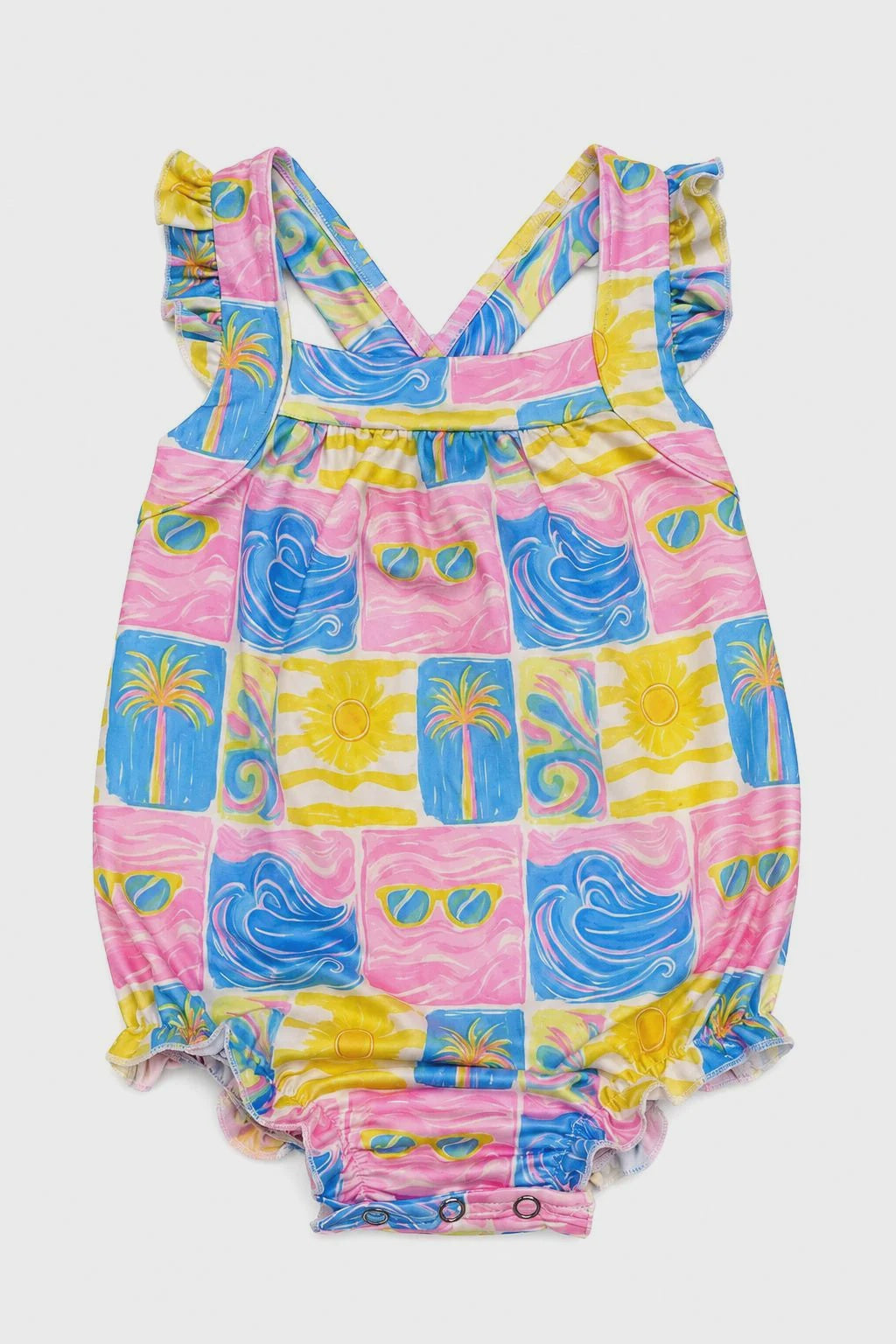 Tropical Summer Ruffle Cross Back Romper