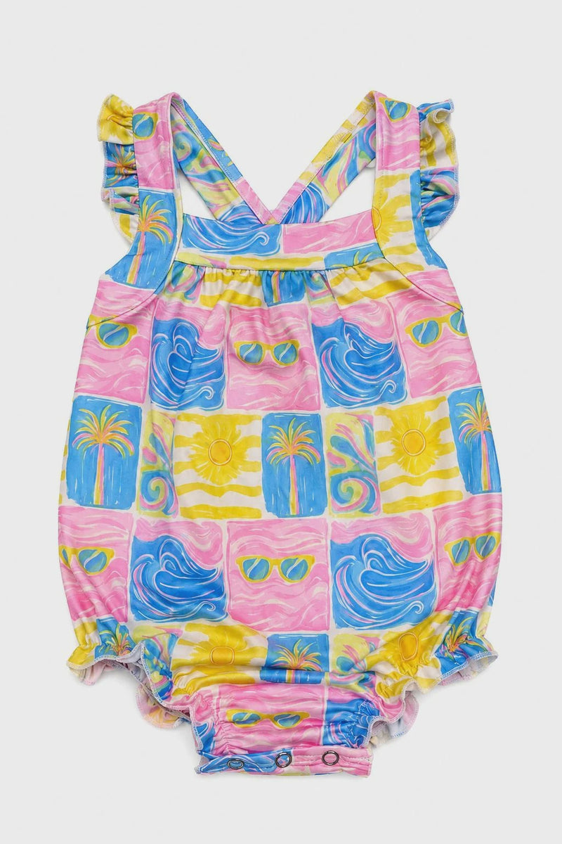 Tropical Summer Ruffle Cross Back Romper-zoom-