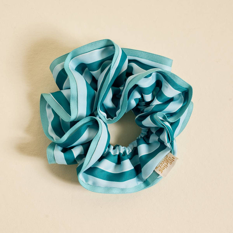 Ruffle Up Scrunchie–Sicily Stripes Teal-zoom-