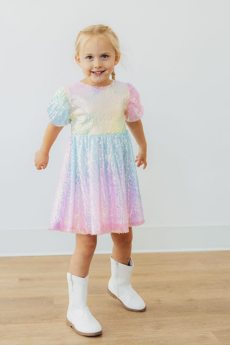 Ombre Puff Sleeve Sequin Dress-zoom-