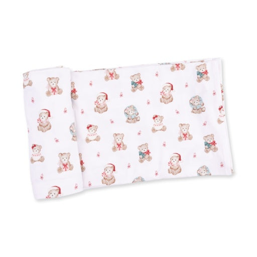Christmas Teddy Bears Pink - Swaddle Blanket-zoom-
