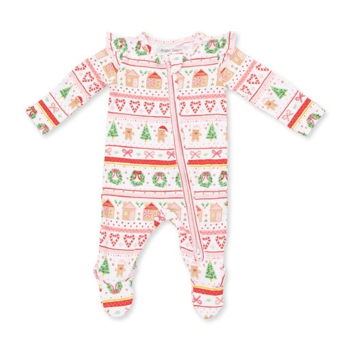 Gingerbread Fair Isle Pink - 2 Way Zipper Footie-zoom-1