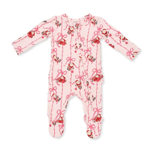 Bows & Santa - 2 Way Zipper Footie-1