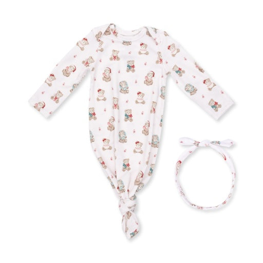 Christmas Teddy Bears Pink - Knotted Gown & Headband-1
