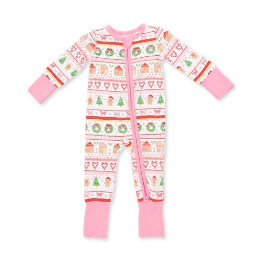 Gingerbread Fair Isle Pink - Convertible Romper-zoom-1