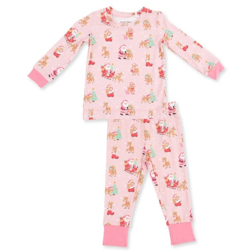 Vintage Reindeer & Santa Pink - Long Sleeve Loungewear Set-zoom-1