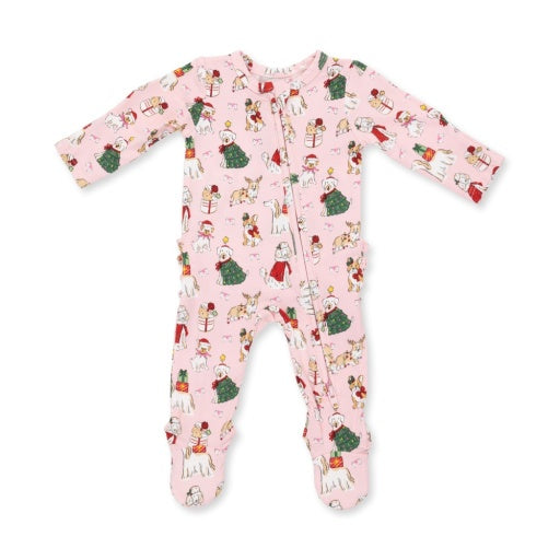 Christmas Dogs Pink - 2 Way Zipper Footie-zoom-